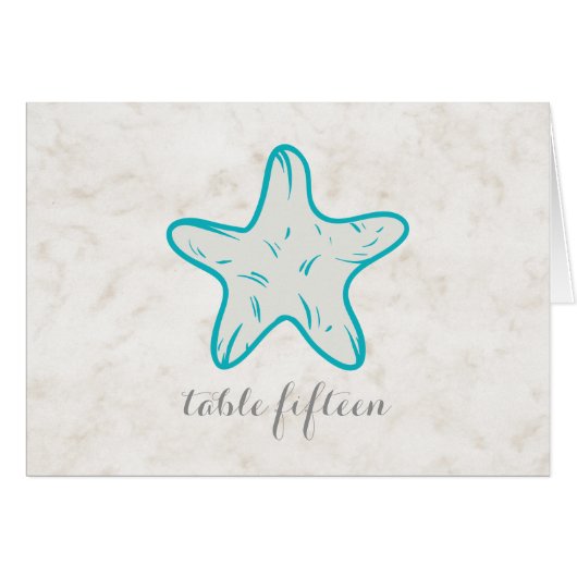 Turquoise Rustic Starfish Wedding Table Number (Voorkant Horizontaal)