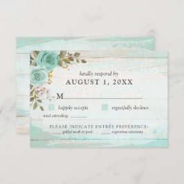 Turquoise Rustiek Hout Bloemen RSVP Kaart