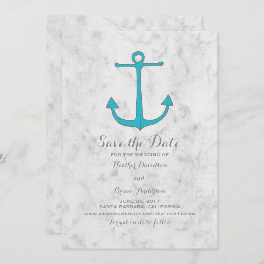 Turquoise rustieke anker Save the Date Invite (Voorkant / Achterkant)