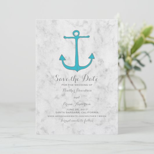 Turquoise rustieke anker Save the Date Invite (Staand voorkant)