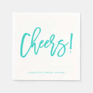 Turquoise Rustieke Hand Lettering Cheers Wedding Servet