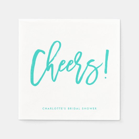 Turquoise Rustieke Hand Lettering Cheers Wedding Servet (Voorkant)