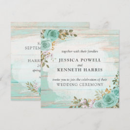  turquoise rustieke houten bloemenbruiloft Rozen Kaart