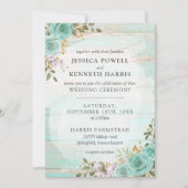  turquoise rustieke houten bloemenbruiloft Rozen Kaart (Voorkant)