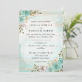  turquoise rustieke houten bloemenbruiloft Rozen Kaart (Staand voorkant)