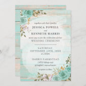  turquoise rustieke houten bloemenbruiloft Rozen Kaart (Voorkant / Achterkant)