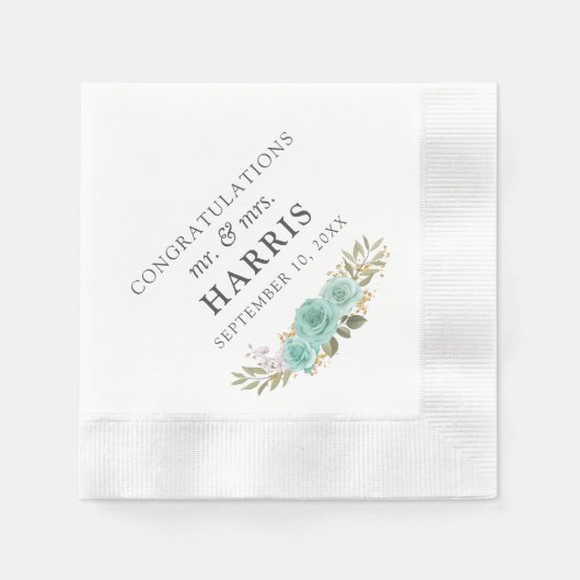 turquoise rustieke houten bloemenbruiloft Rozen Servet (Voorkant)
