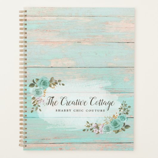 Turquoise rustieke houten boerderij bloemige Rozen Planner (Voorkant)