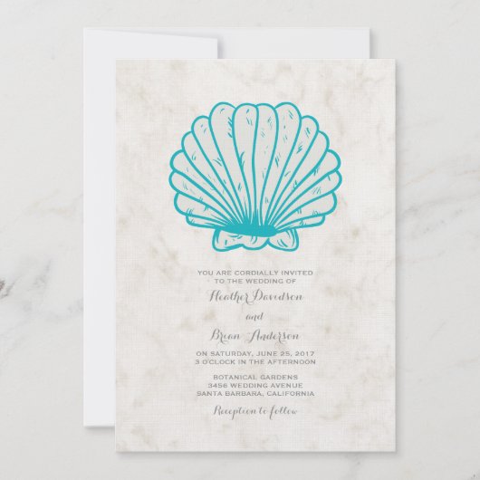 Turquoise rustieke Seashell bruiloft uitnodigen Kaart (Voorkant)