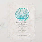 Turquoise rustieke zeeschelp Bewaar de datum Uitno Save The Date (Voorkant / Achterkant)