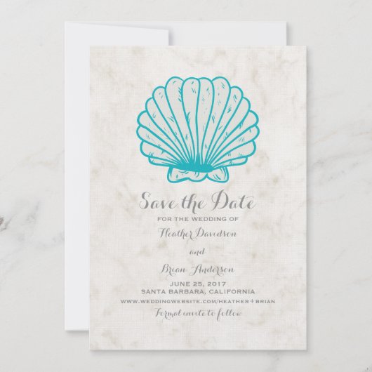 Turquoise rustieke zeeschelp Bewaar de datum Uitno Save The Date (Voorkant)