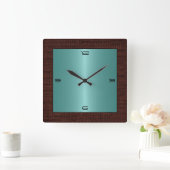 Turquoise RVS Modern Vlasrand Rand #2 Vierkante Klok (Huis)