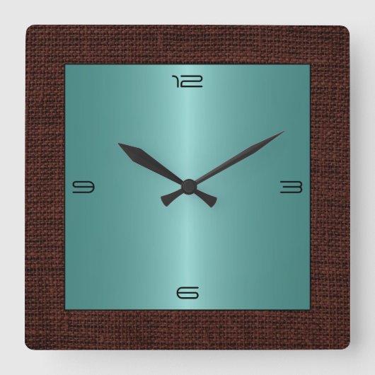 Turquoise RVS Modern Vlasrand Rand #2 Vierkante Klok (Voorkant)