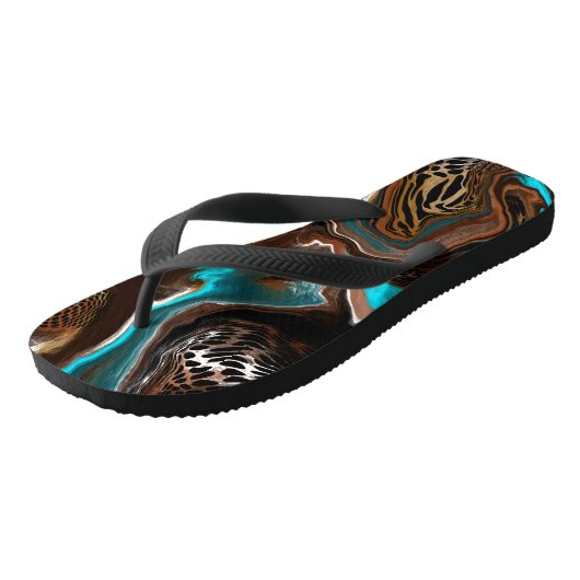 Turquoise Safari Digital Fluid Art Teenslippers (Schuin)