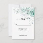Turquoise sage greens Floral Wedding RSVP Kaartje (Voorkant)