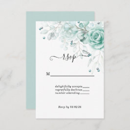 Turquoise sage greens Floral Wedding RSVP Kaartje