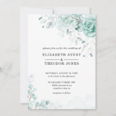 Turquoise salie greens Bloemen bruiloft uitnodigin Kaart (Voorkant)