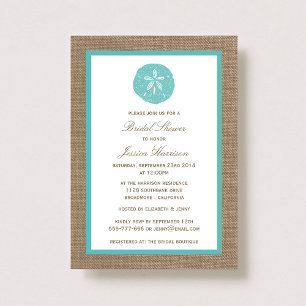 Turquoise Sand Dollar Beach Burlap Vrijgezellenfee Kaart