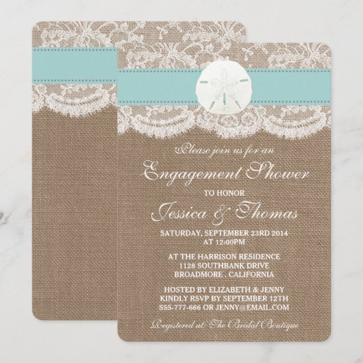 Turquoise Sand Dollar Beach Verloving Shower Kaart (Voorkant / Achterkant)