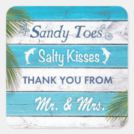 Turquoise Sandy Toes Salty Kisses Dank je Vierkante Sticker