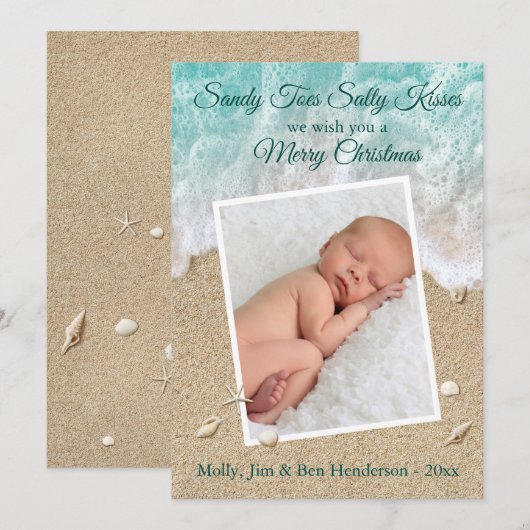 Turquoise Sandy Toes Salty Kisses Merry Kerstmis Feestdagenkaart (Voorkant / Achterkant)