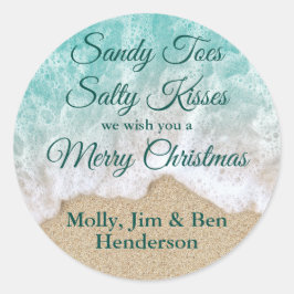 Turquoise Sandy Toes Salty Kisses Merry Kerstmis Ronde Sticker