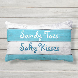 Turquoise Sandy Toes Salty Kisses Outdoor Pillow Buitenkussen