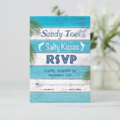 Turquoise Sandy Toes Salty Kisses RSVP Kaartje (Staand voorkant)