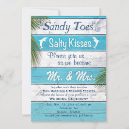 Turquoise Sandy Toes Salty Kisses Wedding Invite Kaart