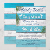 Turquoise Sandy Toes Salty Kisses Wedding Invite Kaart (Voorkant / Achterkant)