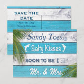 Turquoise Sandy Toes Zoute Kusjes Save the Date Aankondigingskaart (Voorkant / Achterkant)