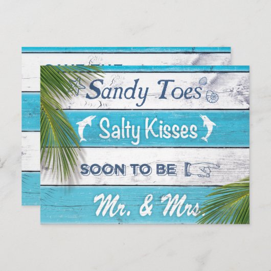 Turquoise Sandy Toes Zoute Kusjes Save the Date Aankondigingskaart (Voorkant / Achterkant)