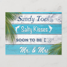 Turquoise Sandy Toes Zoute Kusjes Save the Date Aankondigingskaart
