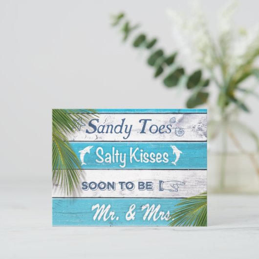 Turquoise Sandy Toes Zoute Kusjes Save the Date Aankondigingskaart (Staand voorkant)