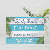 Turquoise Sandy Toes Zoute Kusjes Verlovingsfeest Kaart (Staand voorkant)