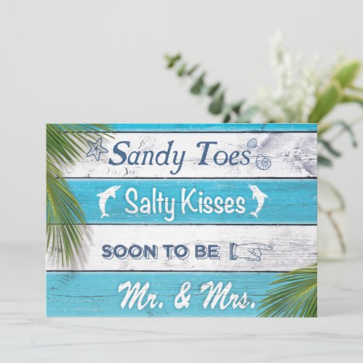 Turquoise Sandy Toes Zoute Kusjes Verlovingsfeest Kaart (Staand voorkant)
