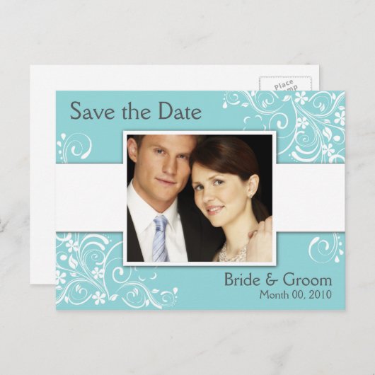Turquoise Save the Date Foto Briefkaarten (Voorkant / Achterkant)
