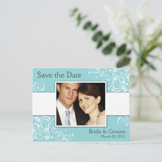 Turquoise Save the Date Foto Briefkaarten (Staand voorkant)