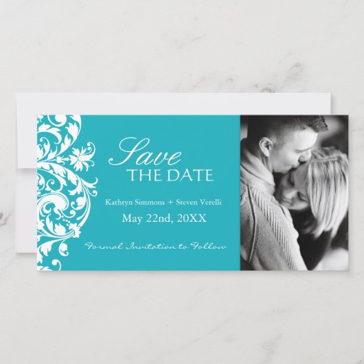 Turquoise Save the Date-fotokaart Date (Voorkant)