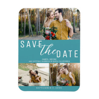 Turquoise Save the Date Wedding 3 Foto's Magneet