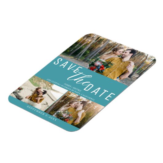 Turquoise Save the Date Wedding 3 Foto's Magneet (Linkerzijde)