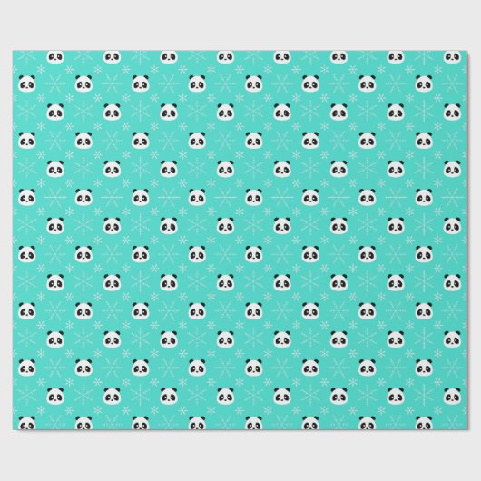 Turquoise - Schattigee panda's met sneeuwvlokken Cadeaupapier (Vlak)