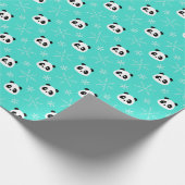 Turquoise - Schattigee panda's met sneeuwvlokken Cadeaupapier (Hoek)