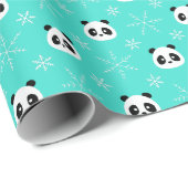 Turquoise - Schattigee panda's met sneeuwvlokken Cadeaupapier (Rol Hoek)