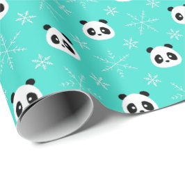 Turquoise - Schattigee panda's met sneeuwvlokken Cadeaupapier