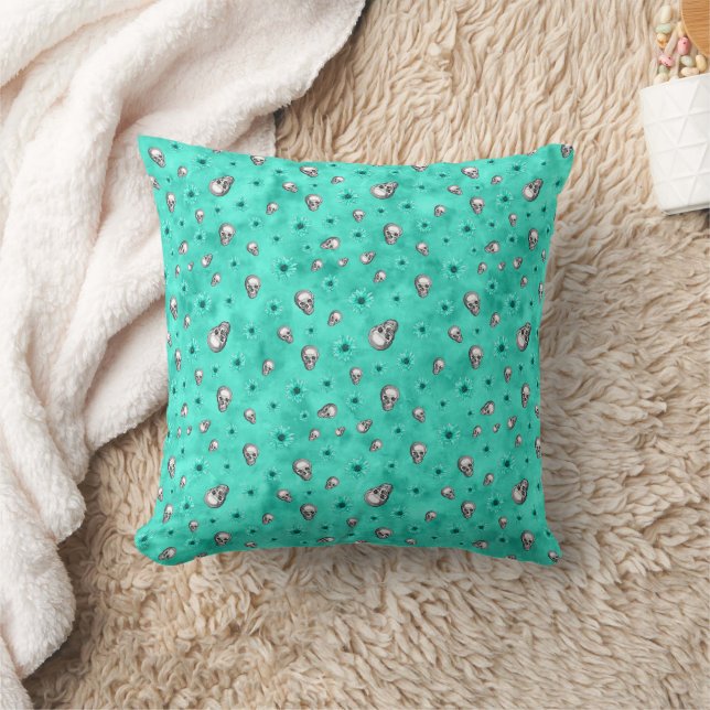 Turquoise Schedels en Zonnebloem Serie Design 3  Kussen (Deken)