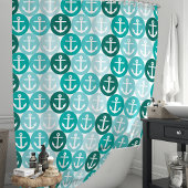 Turquoise scheepsanker met polkadots douchegordijn