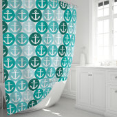 Turquoise scheepsanker met polkadots douchegordijn