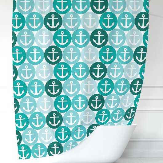 Turquoise scheepsanker met polkadots douchegordijn
