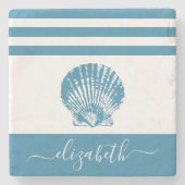 Turquoise  schelp strand huis scriptnaam stenen onderzetter (Voorkant)